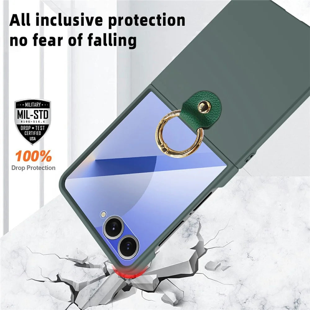 For Samsung Galaxy Z Flip7 5G Case Skin-Touch Ring Holder Kickstand PC Phone Cover with Rear Screen Film - Purple - 6