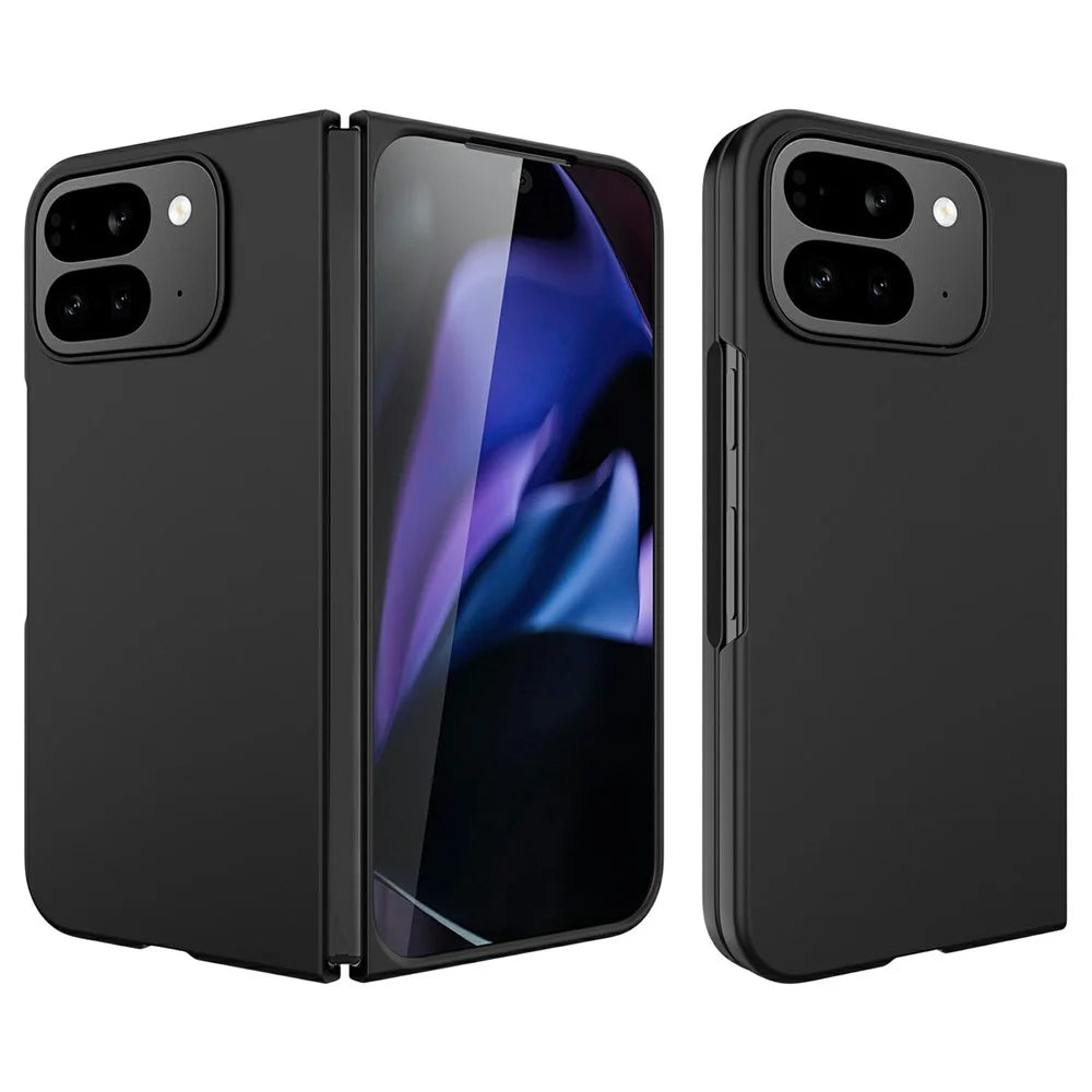 For Google Pixel 10 Pro Fold Case Skin-Feel Rubberized Hard PC Phone Cover with Front Screen Film - Black - 1