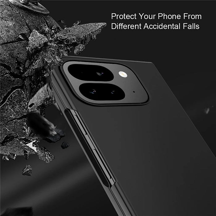 For Google Pixel 10 Pro Fold Case Skin-Feel Rubberized Hard PC Phone Cover with Front Screen Film - Black - 4