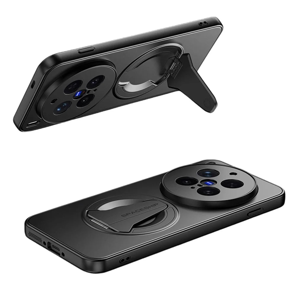 For vivo X300 Pro 5G Magnetic Case Hidden Kickstand Skin-Feel Matte PC TPU Phone Back Cover - Black - 1
