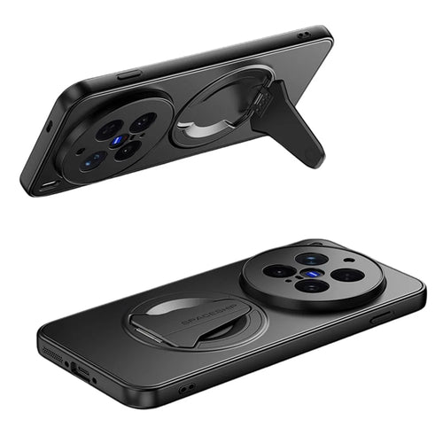 For vivo X300 Pro 5G Magnetic Case Hidden Kickstand Skin-Feel Matte PC TPU Phone Back Cover - Black - 1