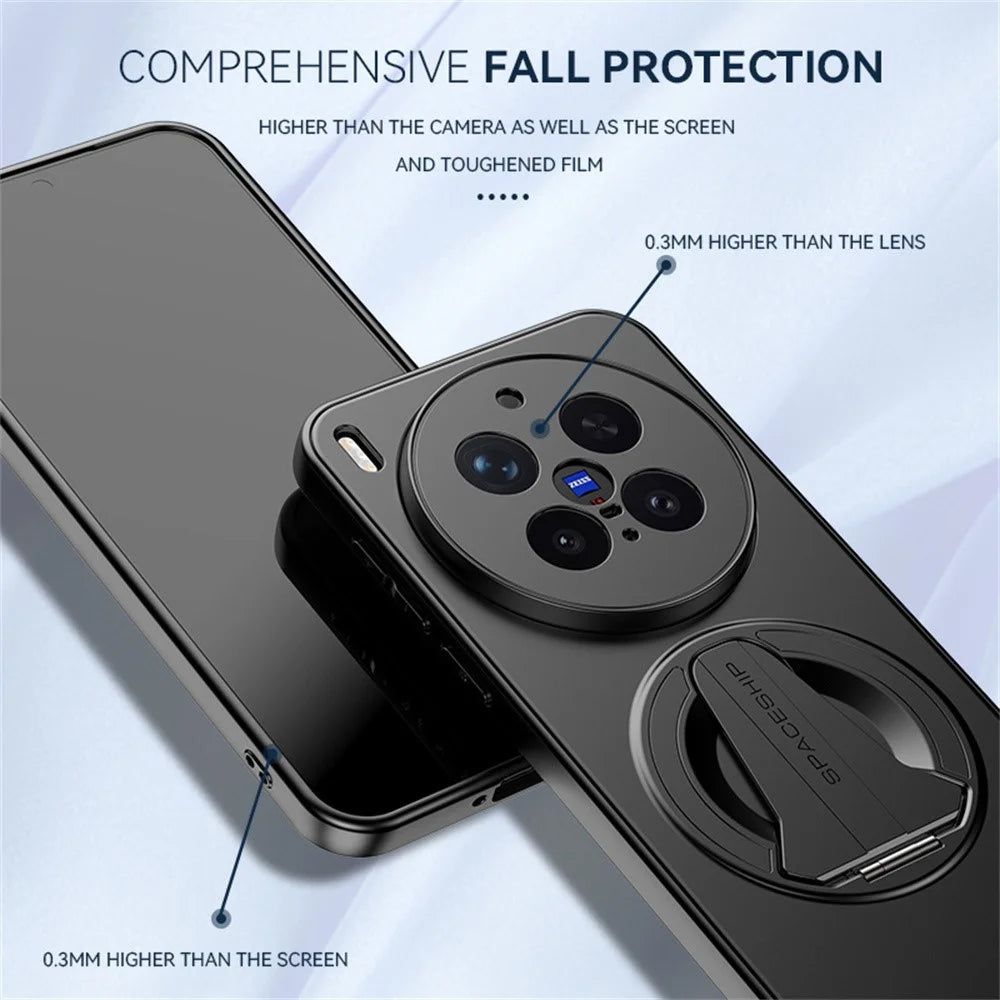 For vivo X300 Pro 5G Magnetic Case Hidden Kickstand Skin-Feel Matte PC TPU Phone Back Cover - Black - 4