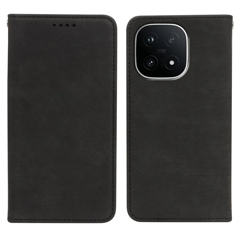 For vivo iQOO 15 5G Case Strong Magnetic Leather Wallet Phone Cover with Striped Texture - Black - 1