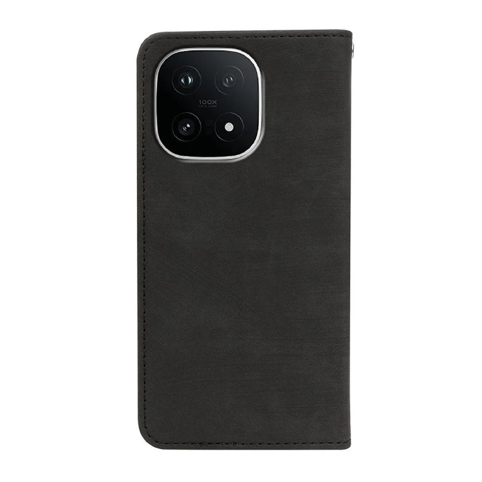 For vivo iQOO 15 5G Case Strong Magnetic Leather Wallet Phone Cover with Striped Texture - Black - 5