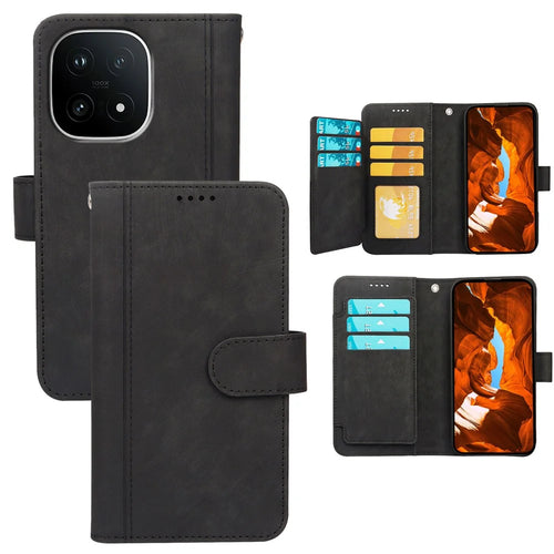For vivo iQOO 15 5G Leather Case Line Pattern Wallet Phone Cover with 9 Card Slots - Black - 1
