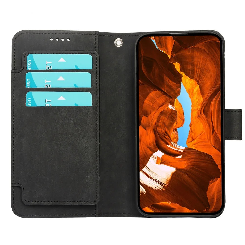 For vivo iQOO 15 5G Leather Case Line Pattern Wallet Phone Cover with 9 Card Slots - Black - 2