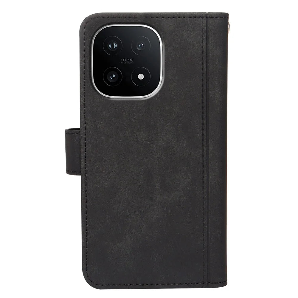 For vivo iQOO 15 5G Leather Case Line Pattern Wallet Phone Cover with 9 Card Slots - Black - 6