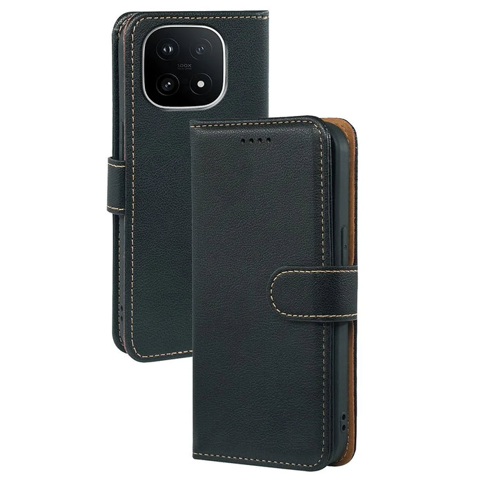 For vivo iQOO 15 5G Case RFID Blocking Wallet Litchi Texture Leather Phone Cover Magnetic Clasp - Black - 1