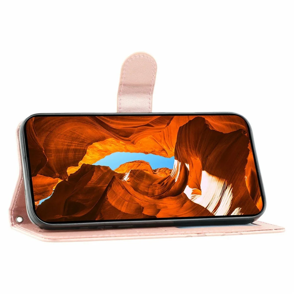For vivo iQOO 15 5G Case Wallet Stand Imprinted Rose Butterfly PU Leather Phone Cover - Rose Gold - 3