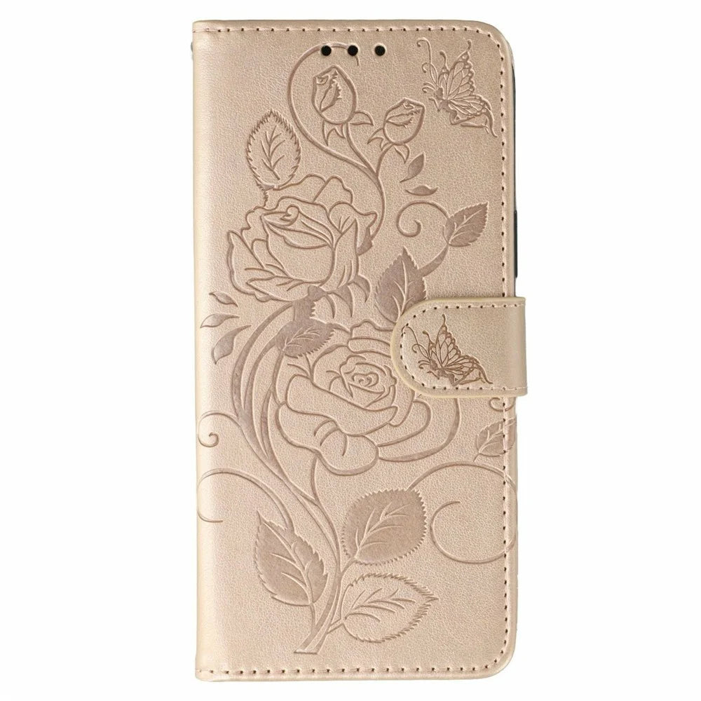 For vivo iQOO 15 5G Case Wallet Stand Imprinted Rose Butterfly PU Leather Phone Cover - Rose Gold - 4