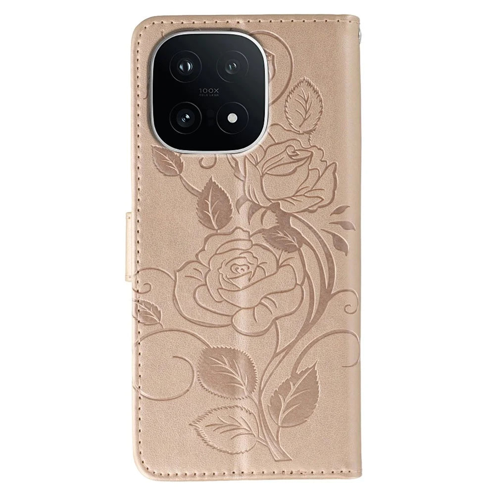 For vivo iQOO 15 5G Case Wallet Stand Imprinted Rose Butterfly PU Leather Phone Cover - Rose Gold - 5