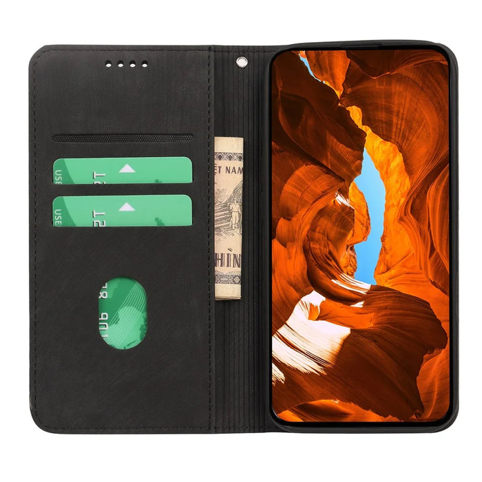 For OnePlus 15 5G Case Strong Magnetic Leather Wallet Phone Cover with Striped Texture - Black - 2