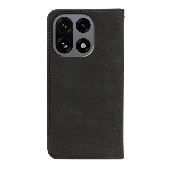 For OnePlus 15 5G Case Strong Magnetic Leather Wallet Phone Cover with Striped Texture - Black - 5