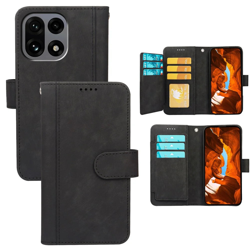 For OnePlus 15 5G Leather Case Line Pattern Wallet Phone Cover with 9 Card Slots - Black - 1