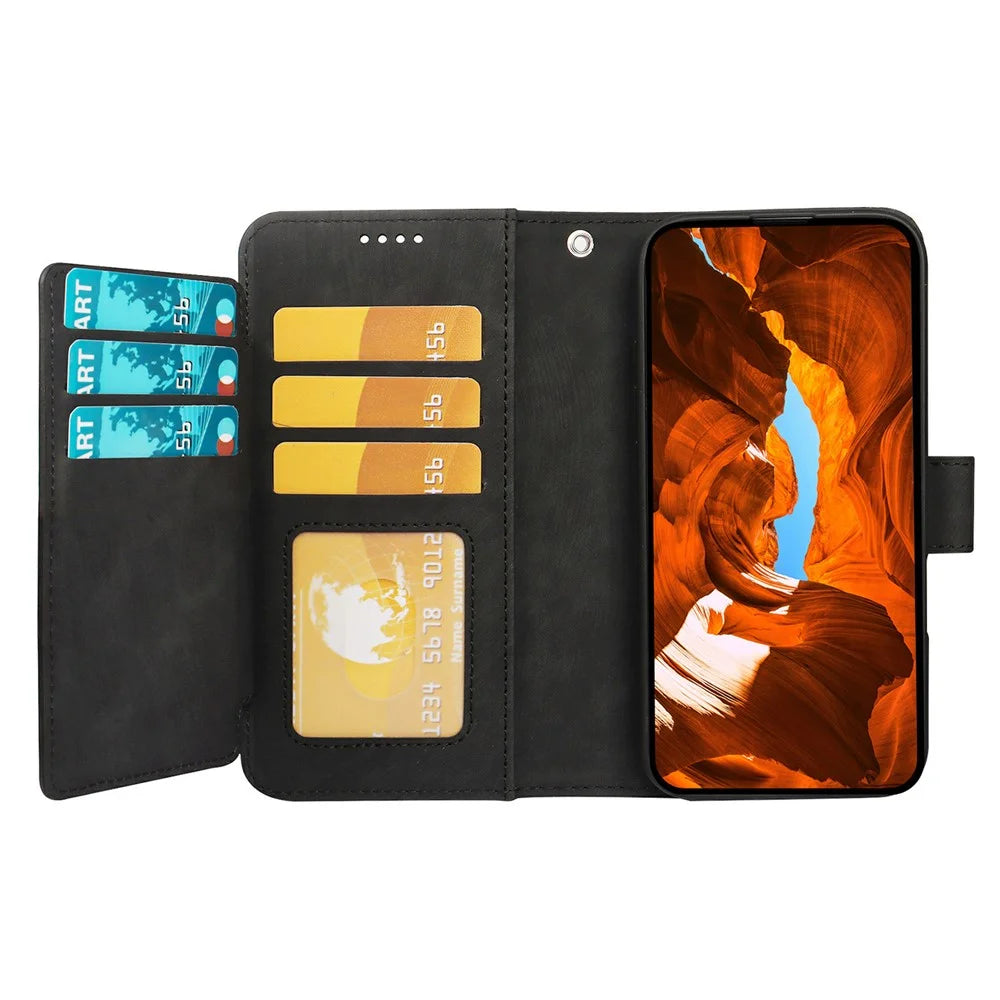For OnePlus 15 5G Leather Case Line Pattern Wallet Phone Cover with 9 Card Slots - Black - 3