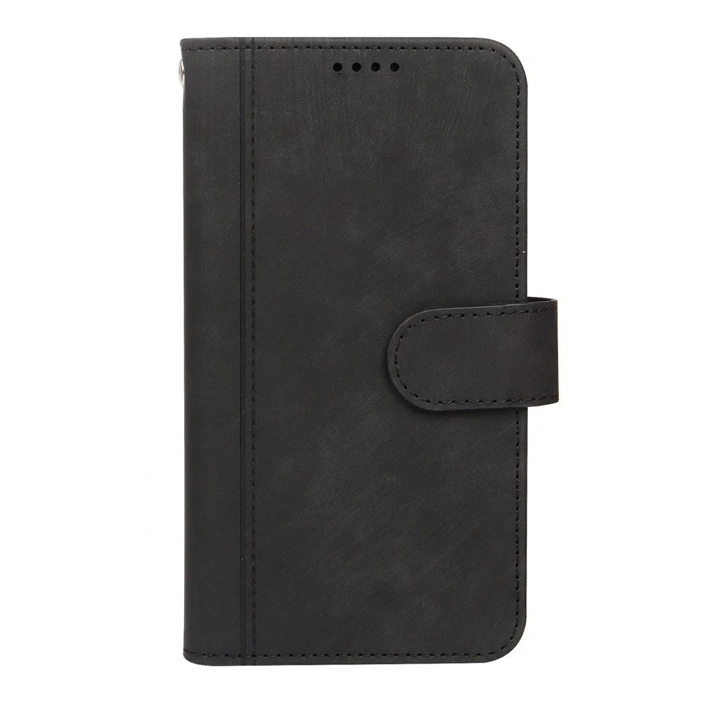 For OnePlus 15 5G Leather Case Line Pattern Wallet Phone Cover with 9 Card Slots - Black - 5