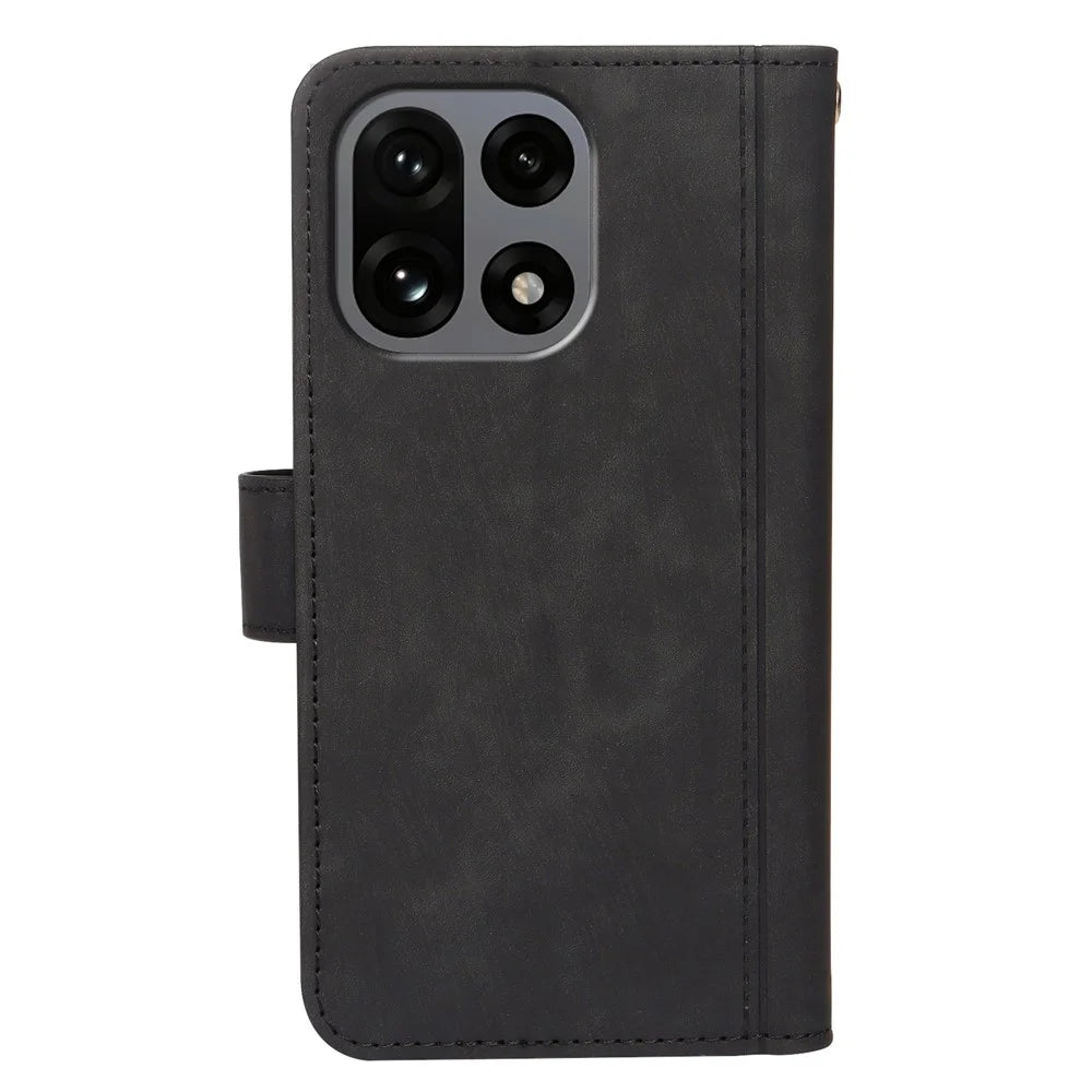 For OnePlus 15 5G Leather Case Line Pattern Wallet Phone Cover with 9 Card Slots - Black - 6
