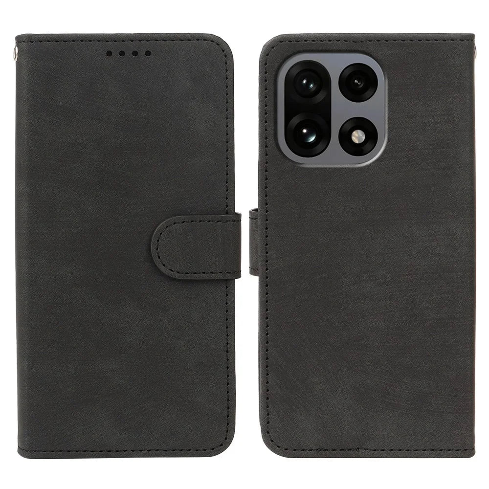 For OnePlus 15 5G Case Flip Wallet Striped Texture Leather Phone Cover - Black - 1