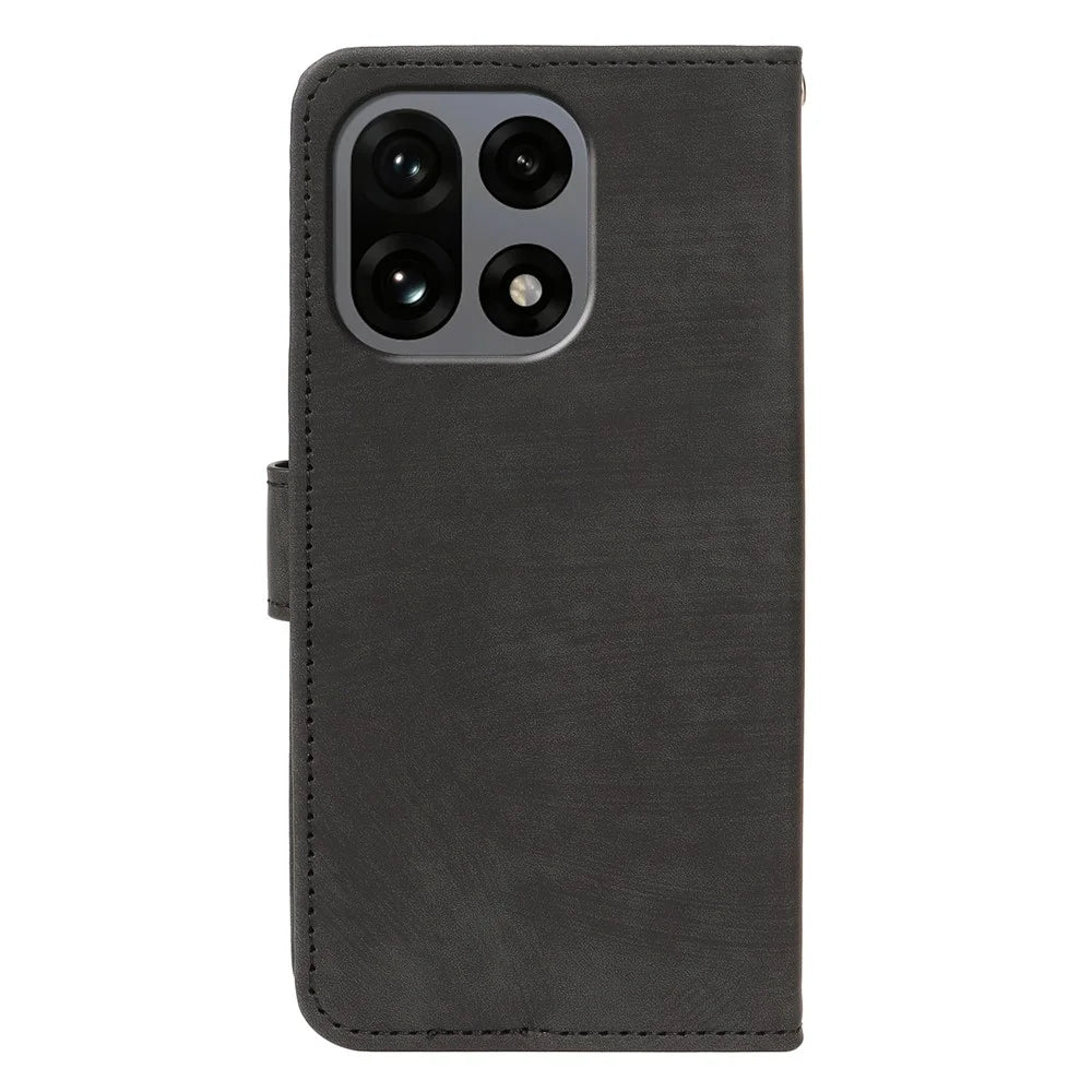 For OnePlus 15 5G Case Flip Wallet Striped Texture Leather Phone Cover - Black - 5