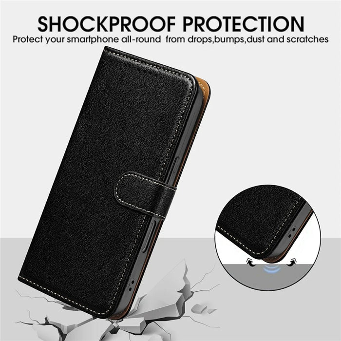 For OnePlus 15 5G Case RFID Blocking Wallet Litchi Texture Leather Phone Cover Magnetic Clasp - Black - 4