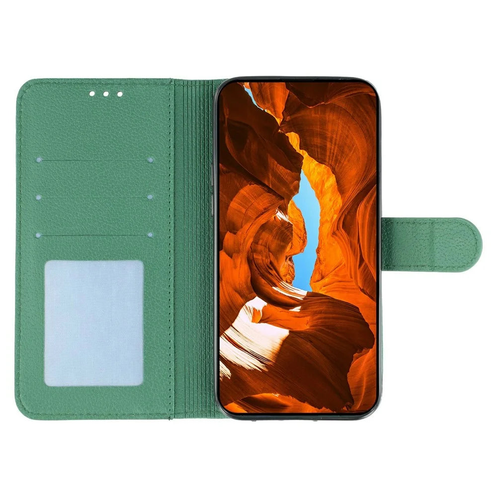 For OnePlus 15 5G Case Feather Imprint PU Leather Wallet Phone Cover - Green - 2