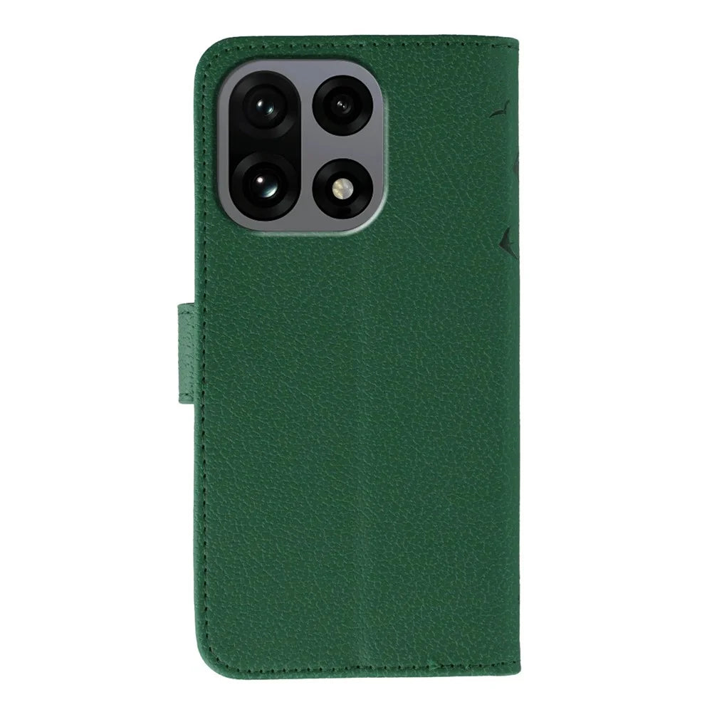 For OnePlus 15 5G Case Feather Imprint PU Leather Wallet Phone Cover - Green - 5