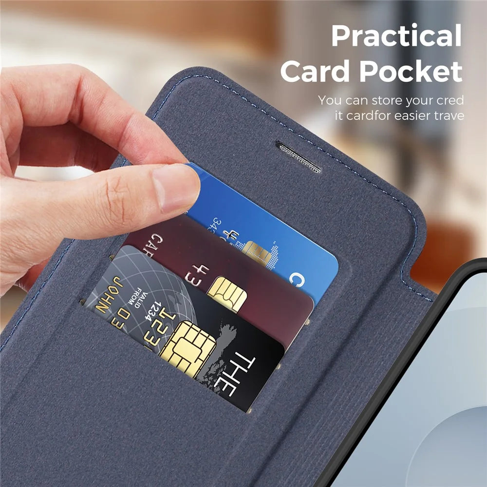For Samsung Galaxy S25 FE Magnetic Case RFID Blocking Card Holder Leather Phone Cover - Sapphire - 3