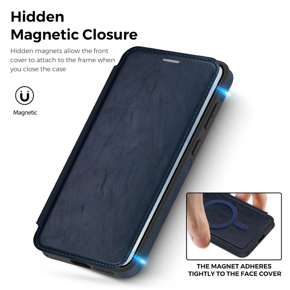 For Samsung Galaxy S25 FE Magnetic Case RFID Blocking Card Holder Leather Phone Cover - Sapphire - 4