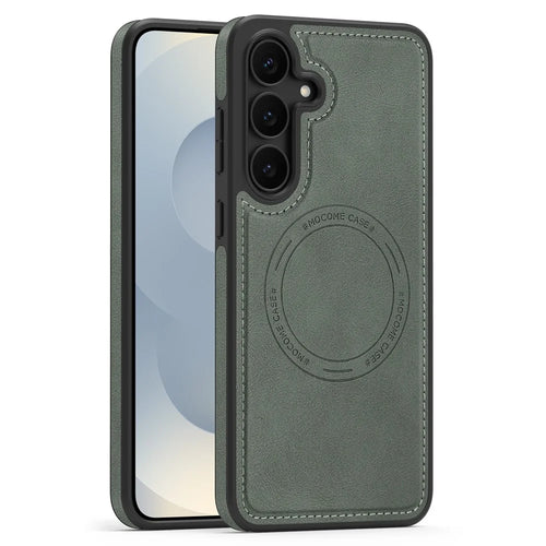 For Samsung Galaxy S25 FE Magnetic Case Leather Back Phone Cover - Blackish Green - 1