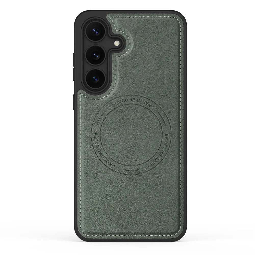 For Samsung Galaxy S25 FE Magnetic Case Leather Back Phone Cover - Blackish Green - 2