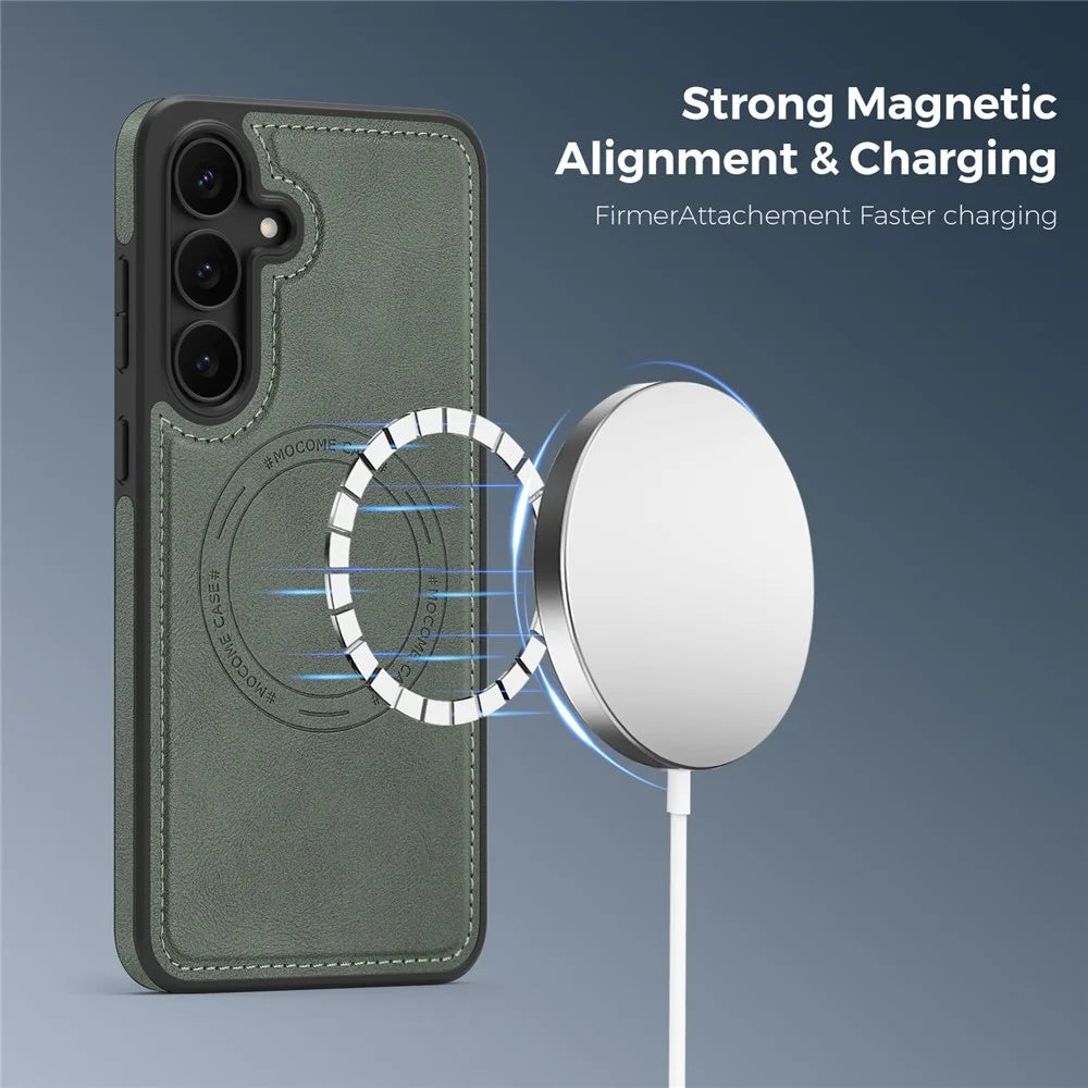 For Samsung Galaxy S25 FE Magnetic Case Leather Back Phone Cover - Blackish Green - 3