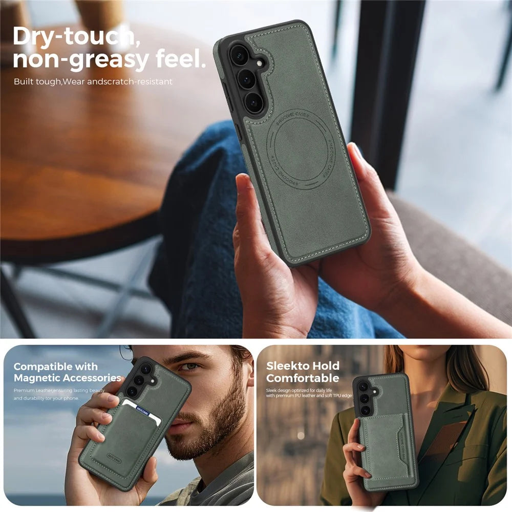 For Samsung Galaxy S25 FE Magnetic Case Leather Back Phone Cover - Blackish Green - 7
