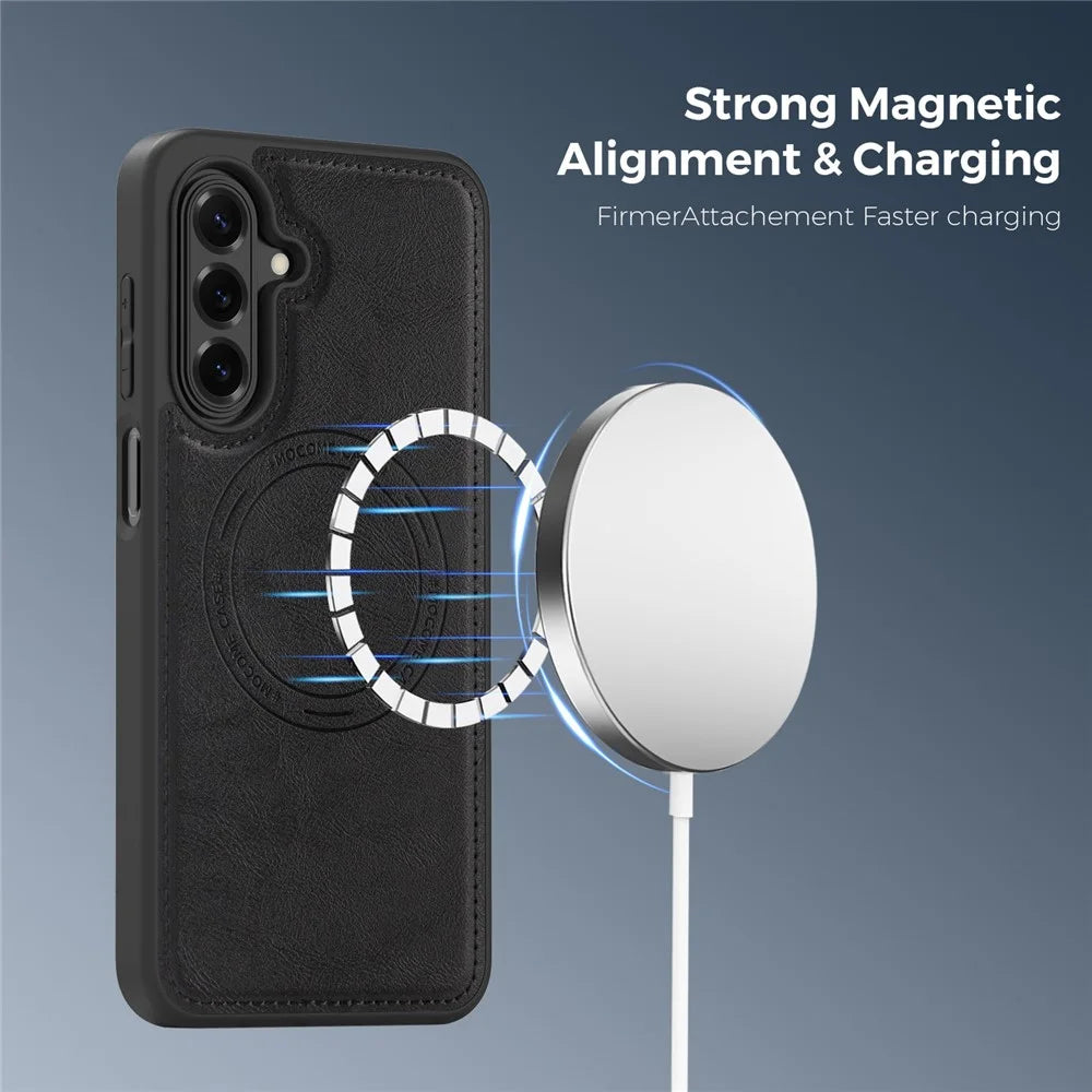 Magnetic Case for Samsung Galaxy A18 5G / A18 4G / A17 5G / A17 4G / A26 5G Leather Back Phone Cover - Black - 2