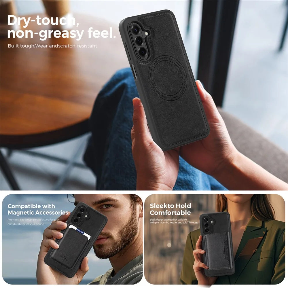 Magnetic Case for Samsung Galaxy A18 5G / A18 4G / A17 5G / A17 4G / A26 5G Leather Back Phone Cover - Black - 6