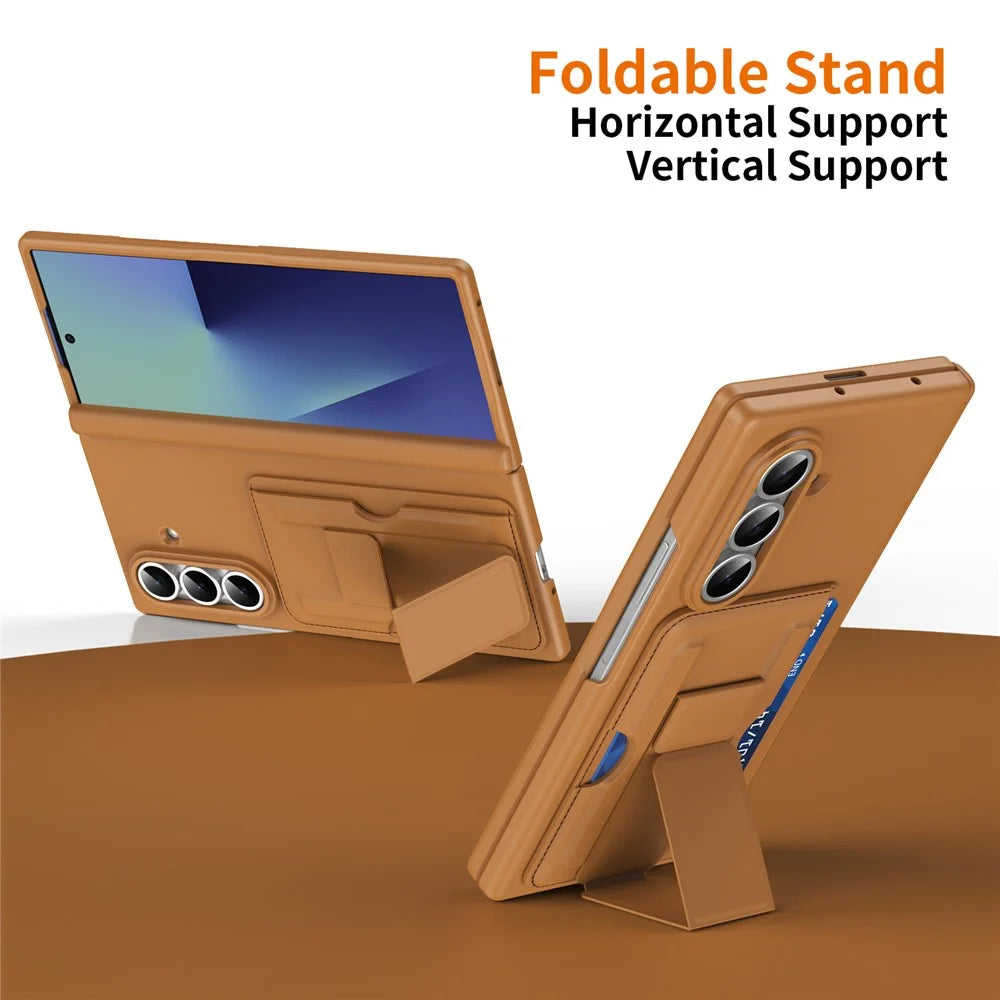 For Samsung Galaxy Z Fold7 5G Case RFID Blocking Card Holder PC Phone Cover with Kickstand - Brown - 2