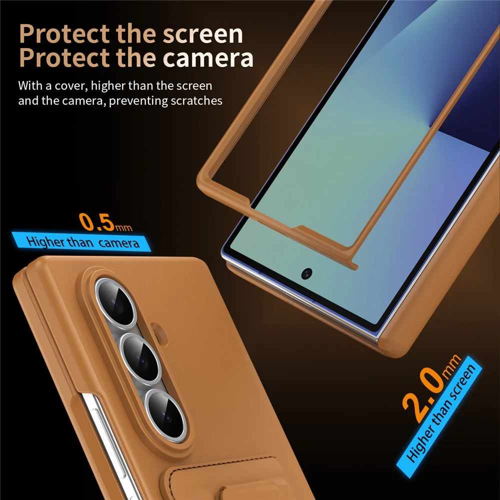 For Samsung Galaxy Z Fold7 5G Case RFID Blocking Card Holder PC Phone Cover with Kickstand - Brown - 6