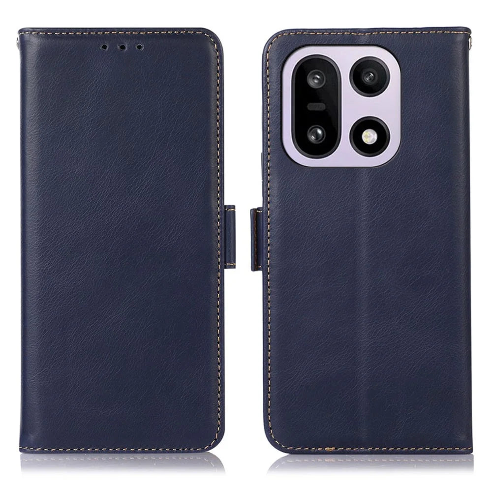 For OnePlus 15 5G Case RFID Blocking Genuine Cow Leather Wallet Phone Cover - Blue - 1