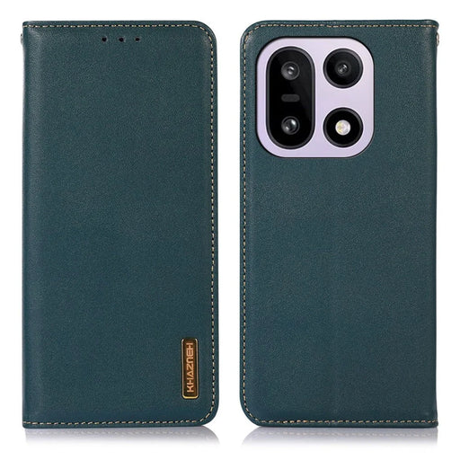 KHAZNEH For OnePlus 15 5G Case Wallet Genuine Cow Leather Phone Cover Nappa Texture - Green - 1