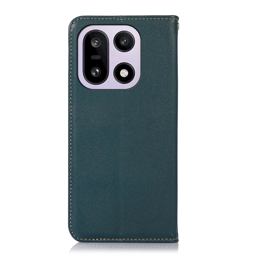 KHAZNEH For OnePlus 15 5G Case Wallet Genuine Cow Leather Phone Cover Nappa Texture - Green - 7