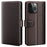 AMORUS For iPhone 13 Pro Stand Cases Calf Texture Genuine Split Leather Wallet Phone Cover - Brown - 1