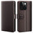 AMORUS For iPhone 14 Stand Cases Calf Texture Genuine Split Leather Wallet Phone Cover - Brown - 1