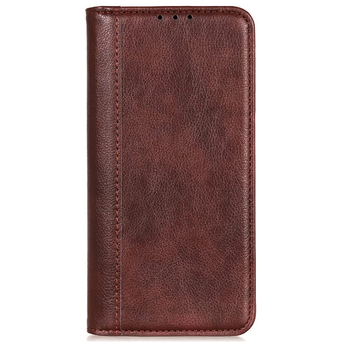 For OnePlus 15 5G Stand Case Split Leather Litchi Texture Wallet Phone Cover - Brown - 6