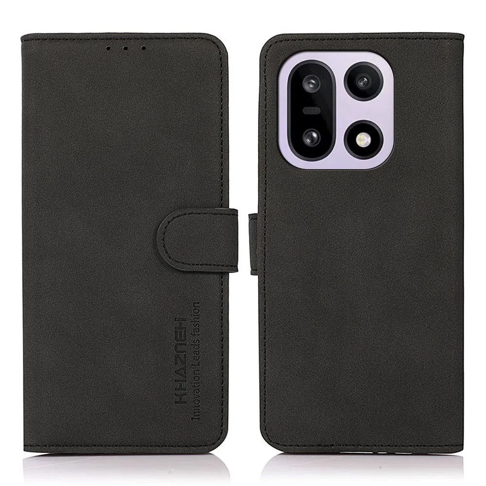 KHAZNEH For OnePlus 15 5G Case Anti Scratch PU Leather Wallet Stand Phone Cover - Black - 1