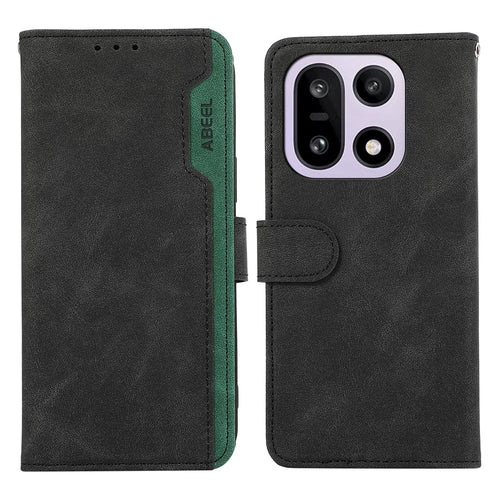 ABEEL For OnePlus 15 5G Case Color Splicing Leather Flip Phone Cover RFID Blocking - Black - 1
