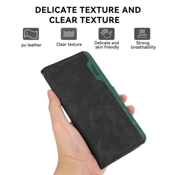 ABEEL For OnePlus 15 5G Case Color Splicing Leather Flip Phone Cover RFID Blocking - Black - 7