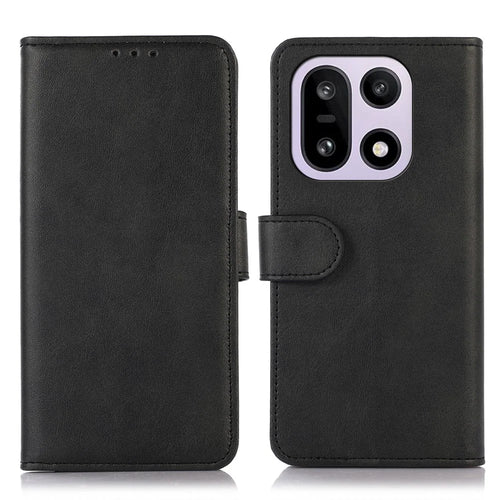 For OnePlus 15 5G Case Cowhide Texture Leather Wallet Phone Cover with Stand - Black - 1