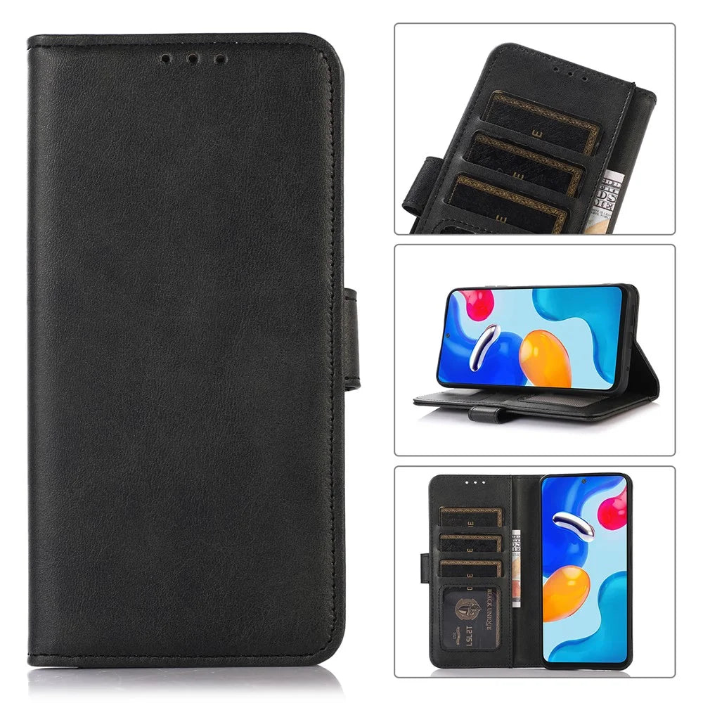 For OnePlus 15 5G Case Cowhide Texture Leather Wallet Phone Cover with Stand - Black - 6