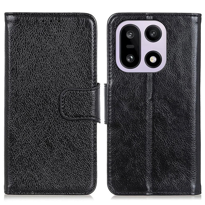 For OnePlus 15 5G Case Nappa Texture Split Leather Wallet Phone Cover - Black - 1