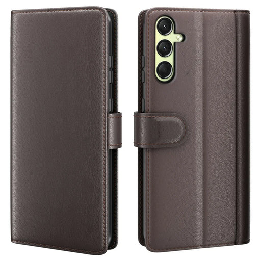 AMORUS For Samsung Galaxy A16 5G / 4G Stand Cases Calf Texture Genuine Split Leather Wallet Phone Cover - Brown - 1