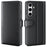AMORUS For Samsung Galaxy S24 FE Stand Cases Calf Texture Genuine Split Leather Wallet Phone Cover - Black - 1